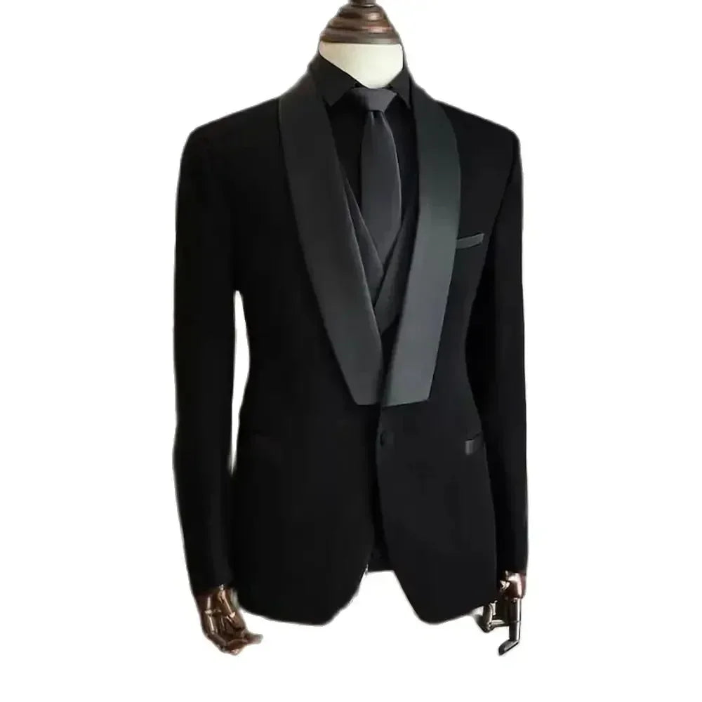 Black Suits For Men High Quality Suit Pantalones De Vestir Hombre Elegant Blazer Wedding Evening Party Costume Homme