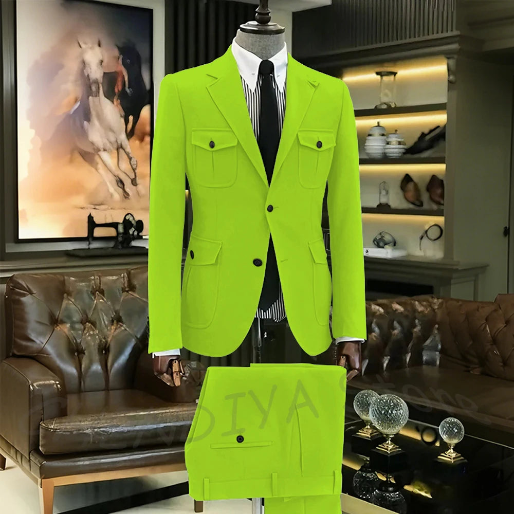 Customized Men Suits Solid Color Four Pockets Notch Lapel Outfits Formal Party Prom Daily Male Sets Two Piece(Blazer+Pants)