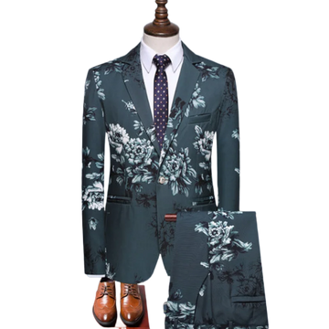 Moda casual masculina versátil Floral Business Terno Nightclub Desempenho de barra de traje Host Host's Men's Set de duas peças Conjunto