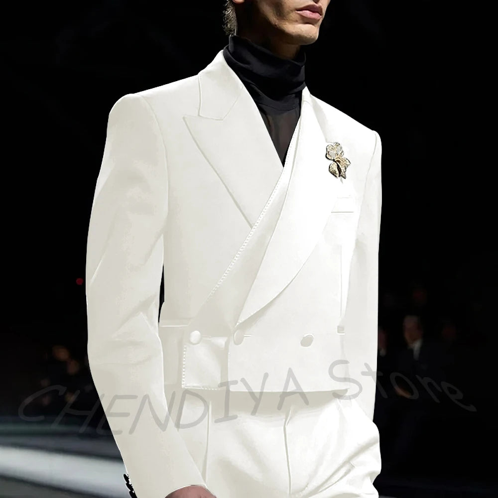 Classic Black Men's Suits Incline Button Peak Lapel Formal Blazer Smart Casual Model Show Evening Party Prom Wedding Set
