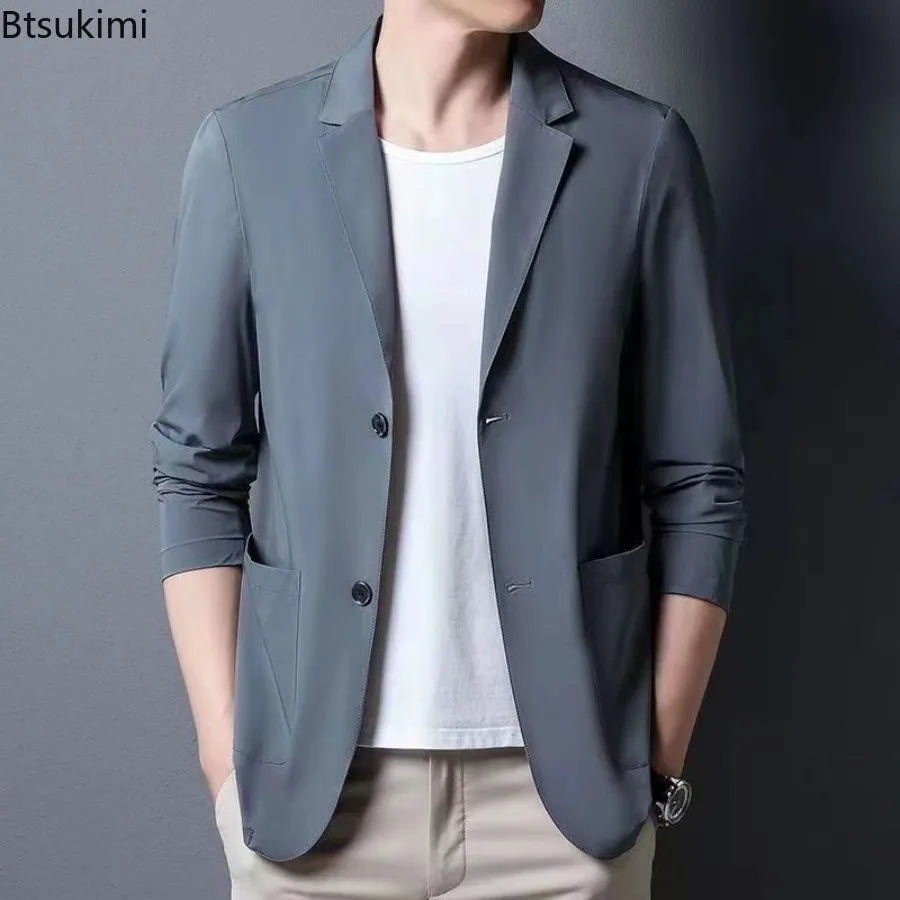 Men's Ice Silk Western-style Clothes Casual Suit Jackets Breathable Sun Protection Coats Lightweight Spring Summer Men Clothing