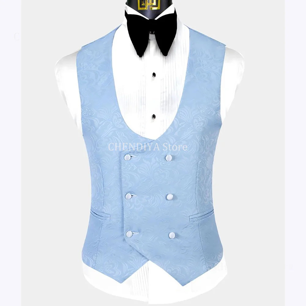 Slim Fit Men's Suits Set 3 Piece Fashion Printing Shawl Lapel One Button Wedding Groom Outfit Formal Suit Jacket Vest With Pants