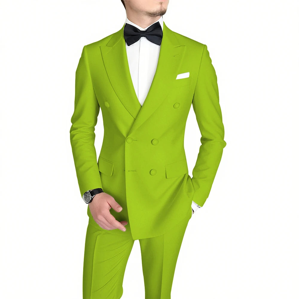 Classic Black Men's Suit Fashion Peak Lapel Double Breasted Outfits Wedding Groom Prom Business Formal Suit (Jacket+Pants)