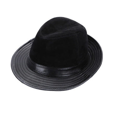 Black Fedoras Hats Men High Quality Genuine Leather Retro Jazz Caps Gentleman Real Leather Luxury Spring Classic Felt Trilby Hat