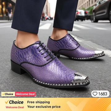 High-heeled men's purple dress shoes formal Oxford shoes snake lace wedding dress elegant and casual Zapatos De Hombre best gift
