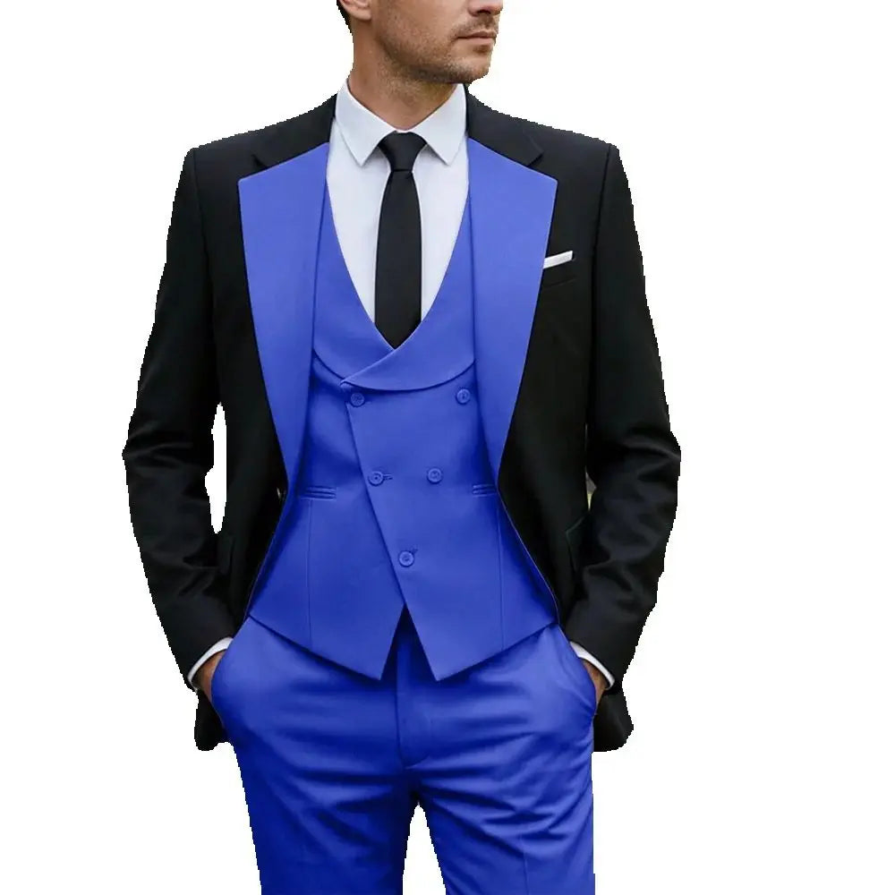 Handsome Contrast Color Men Suits Three Piece Peaked Lapel Single Breasted Outfit Slim Fit High Quality Male Clothes Set