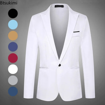 2025 New Men's Slim Blazers Fashion Single-button Business Casual Suit Jacket Solid Elegant Stylish Party Wedding Suit Tops Male