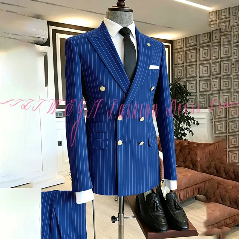 2025 Men's High-End Boutique Suit Stripe Trousers Set Wedding Party Fashion Business Casual Trendy Two-Piece Ensemble