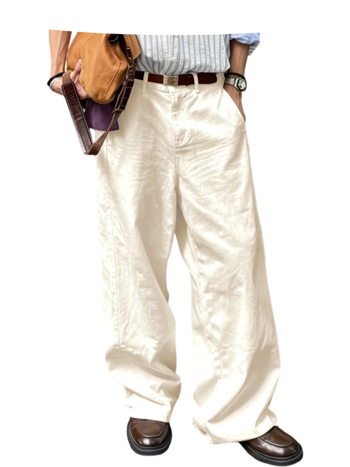 Men's Wide Leg Pants Casual Loose Fit Chino Trousers Vintage Streetwear Baggy Trousers for Daily Wear