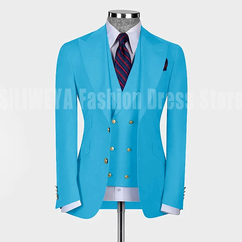 High Quality Men's Suit Slim Fit Solid Color Suit Formal Business Office Single Breasted Coat Pants Vest 3 Pieces Blazer Set