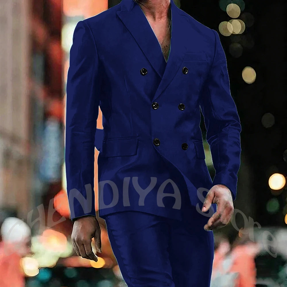 Elegant Satin Men Suit 2 Pieces Peaked Lapel Handsome Tailor-Made Custom Man Fashion Clothes Set Smart Casual Jacket Pants