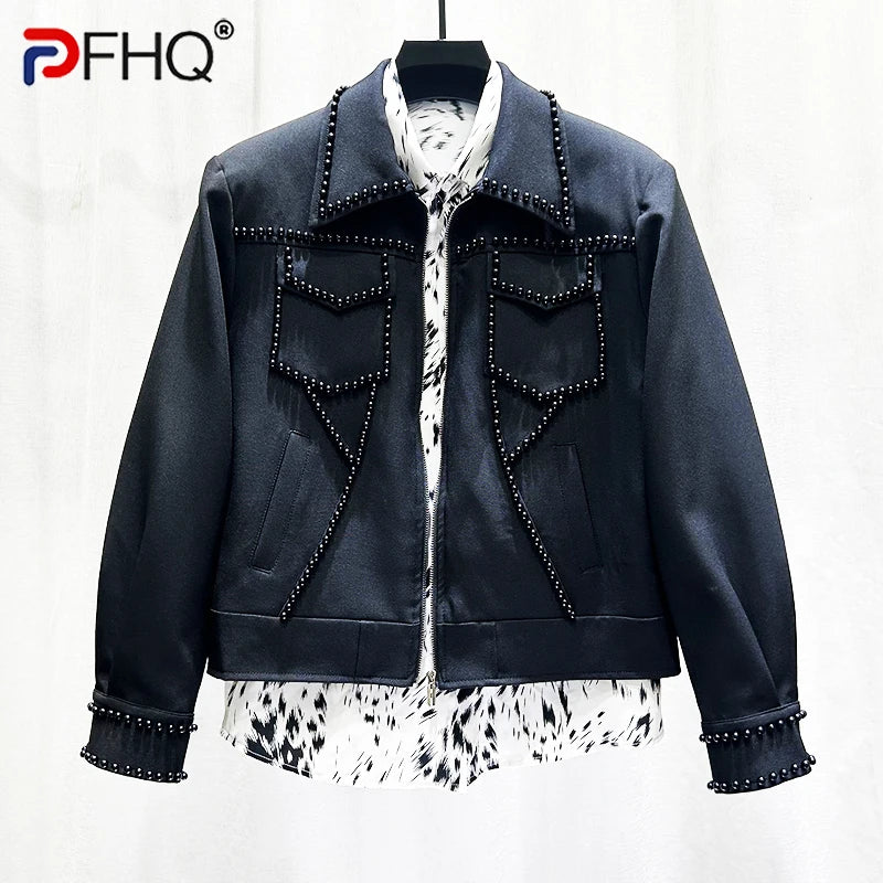 PFHQ Autumn Winter New Rivet Bead Men's Shoulder Pad Jacket Trendy Fashion Loose Design 2024 Darkwear Male Tops 21Z6503