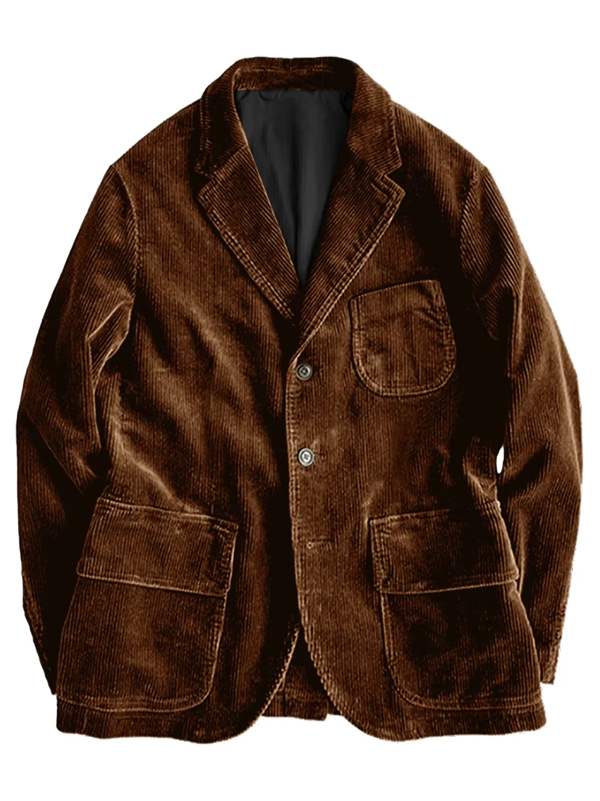 Vintage Men‘s Corduroy Safari Jacket Brown Notched Lapel Slim Fit Flap Pocket Fashion Casual Sport Coat For Office Daily Wear