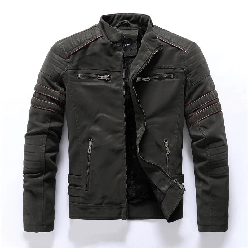 Casual Motorcycle Winter Men Winter Brand Leather Jacket Inner Fleece PU Coat Faux Leather Jackets Mens Clothing Streetwear