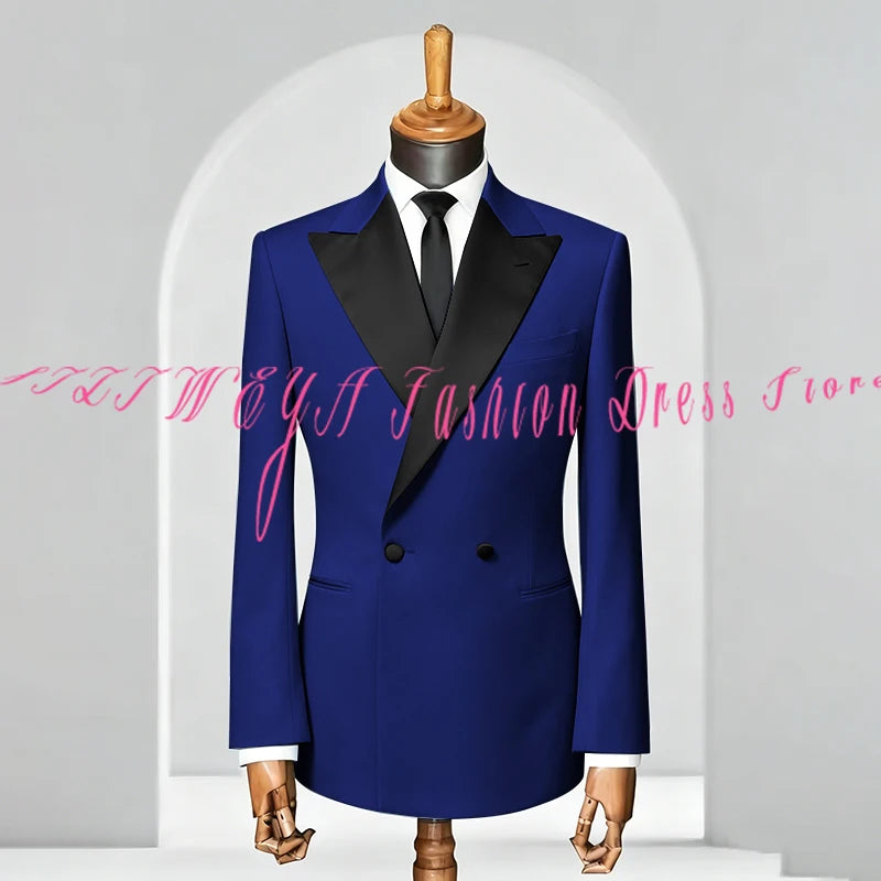 Double Breasted Men Slim Fit Suit 2 Pieces Jacket Pants Formal Occasion Tuxedo Business Casual Chic Outfits