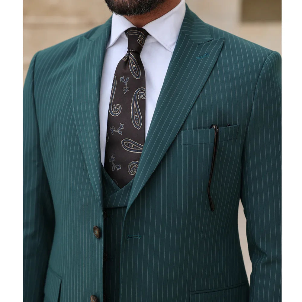 Customized Stripe Men's Suits Fashion Single Breasted Peak Lapel Elegant Man Suit Smart Casual Business Office Formal Blazer