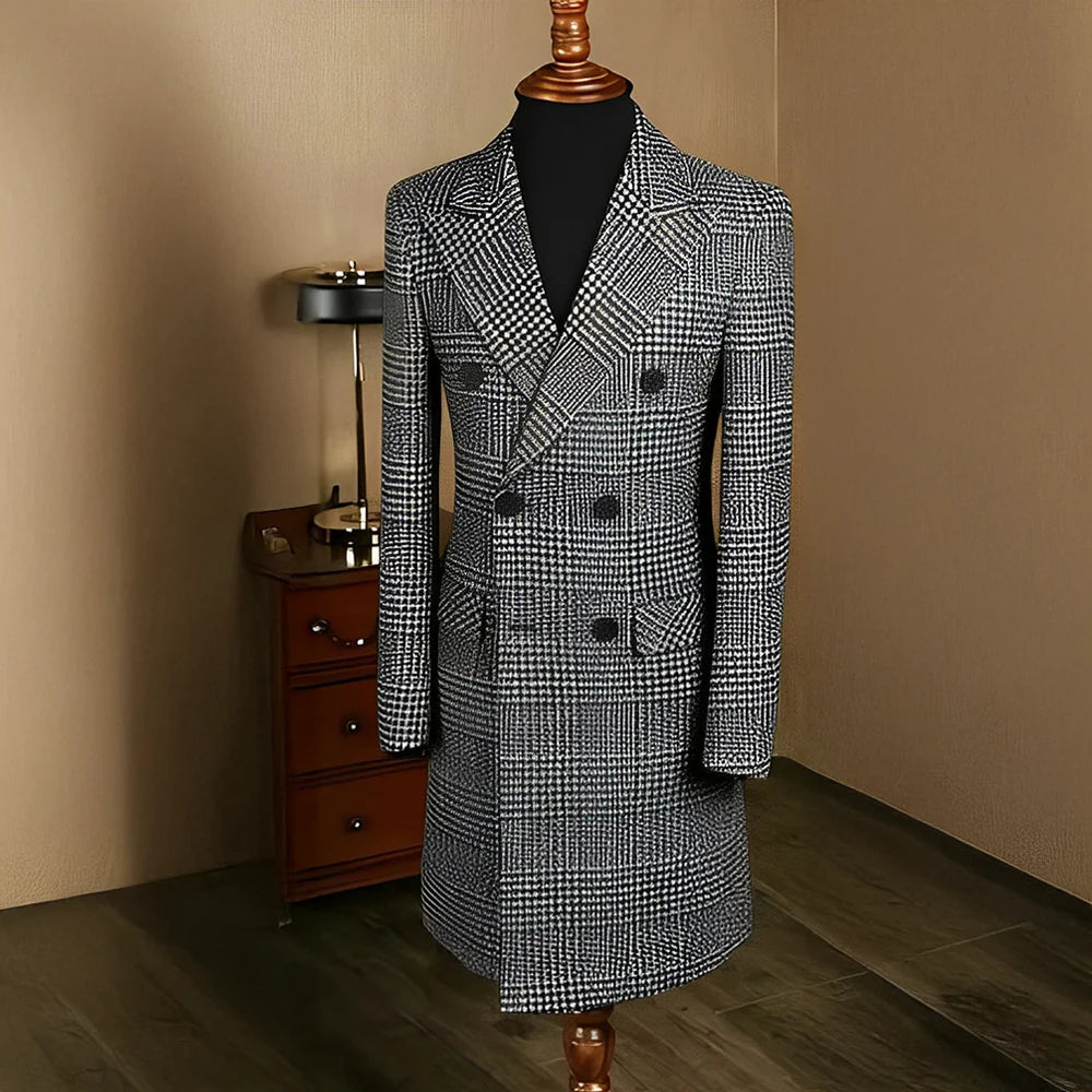 Men's Blazer Long Wool Coat Double Breasted Jacket Formal Business Workwear Classic Men's Outerwear
