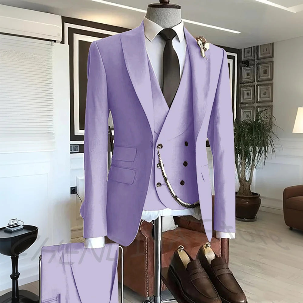 Men's Suit Formal Set 3 Piece Chic Single Button Peak Lapel Slim Fit Outfit Jacket Pants Vest High Quality Business Casual