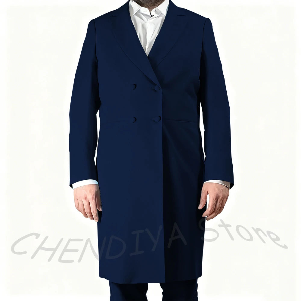 New Arrival Men's Suits Formal Two Piece Long Blazer Classic Double Breasted Daily Office Casual Male Costume Homme Jacket Pants
