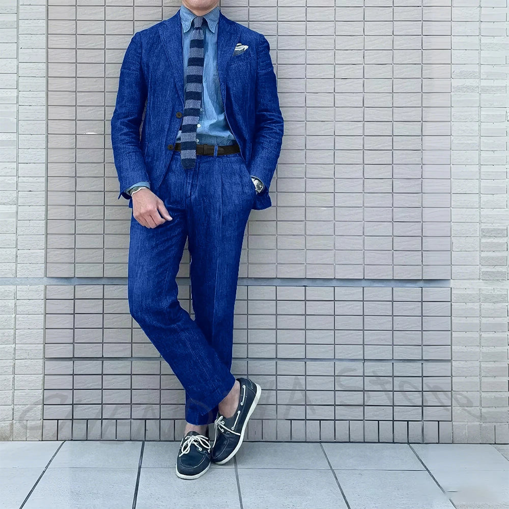 Denim Men Suits Tailor-Made 2 Pieces Slim Fit Coat Pants Prom Tuxedos Wedding Groom Formal Work Casual Tailored Costume Homme