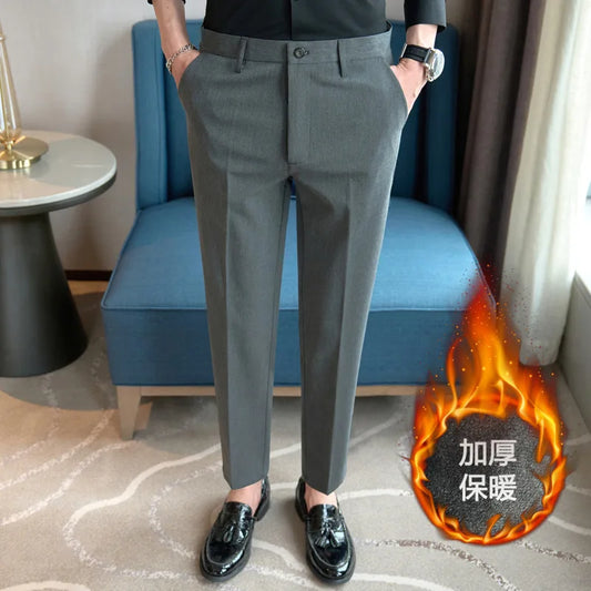 PFHQ Winter Style Warm Slim Fit Trousers Fleece Casual Suit Pants 2024 Solid Color Loose Handsome Business Korea Fashion