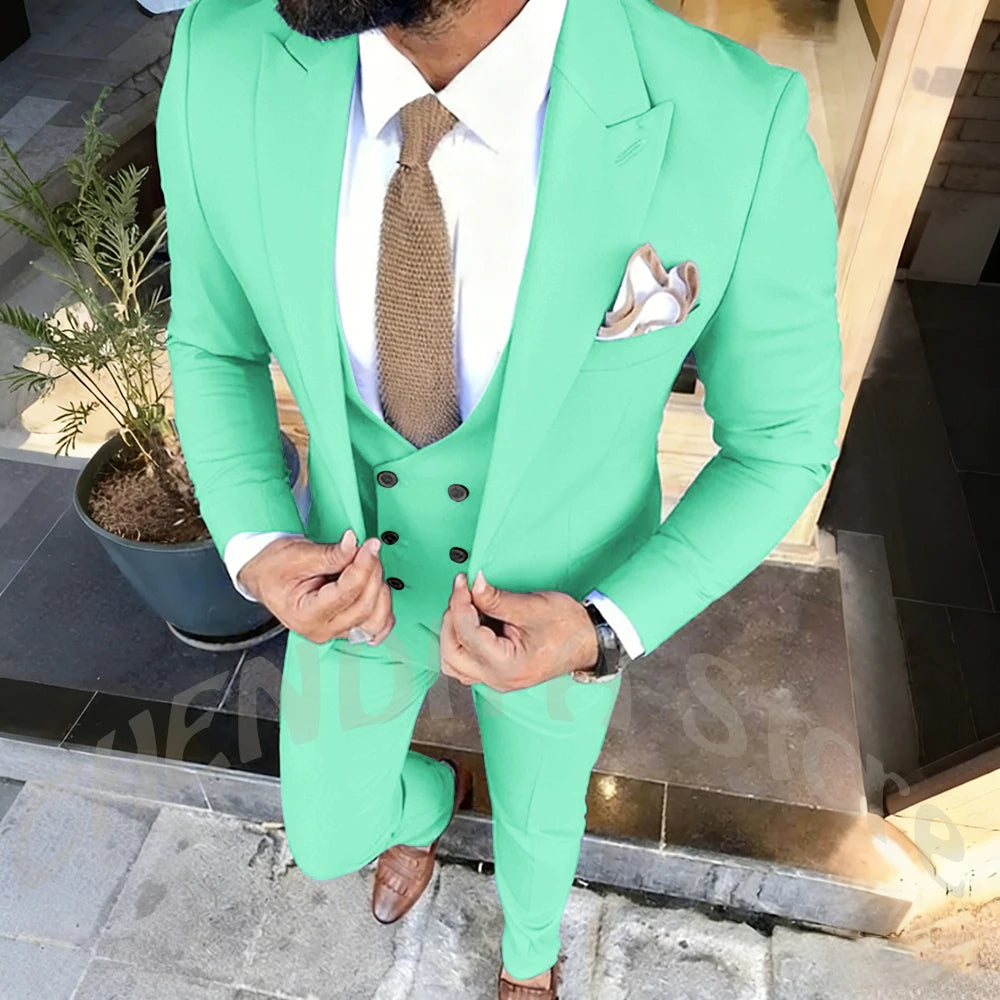 Slim Fit Men's Suits Set 3 Piece Single Breasted Peak Lapel Suit Daily Home Office High Street Fashion Casual Blazer Pants Vest