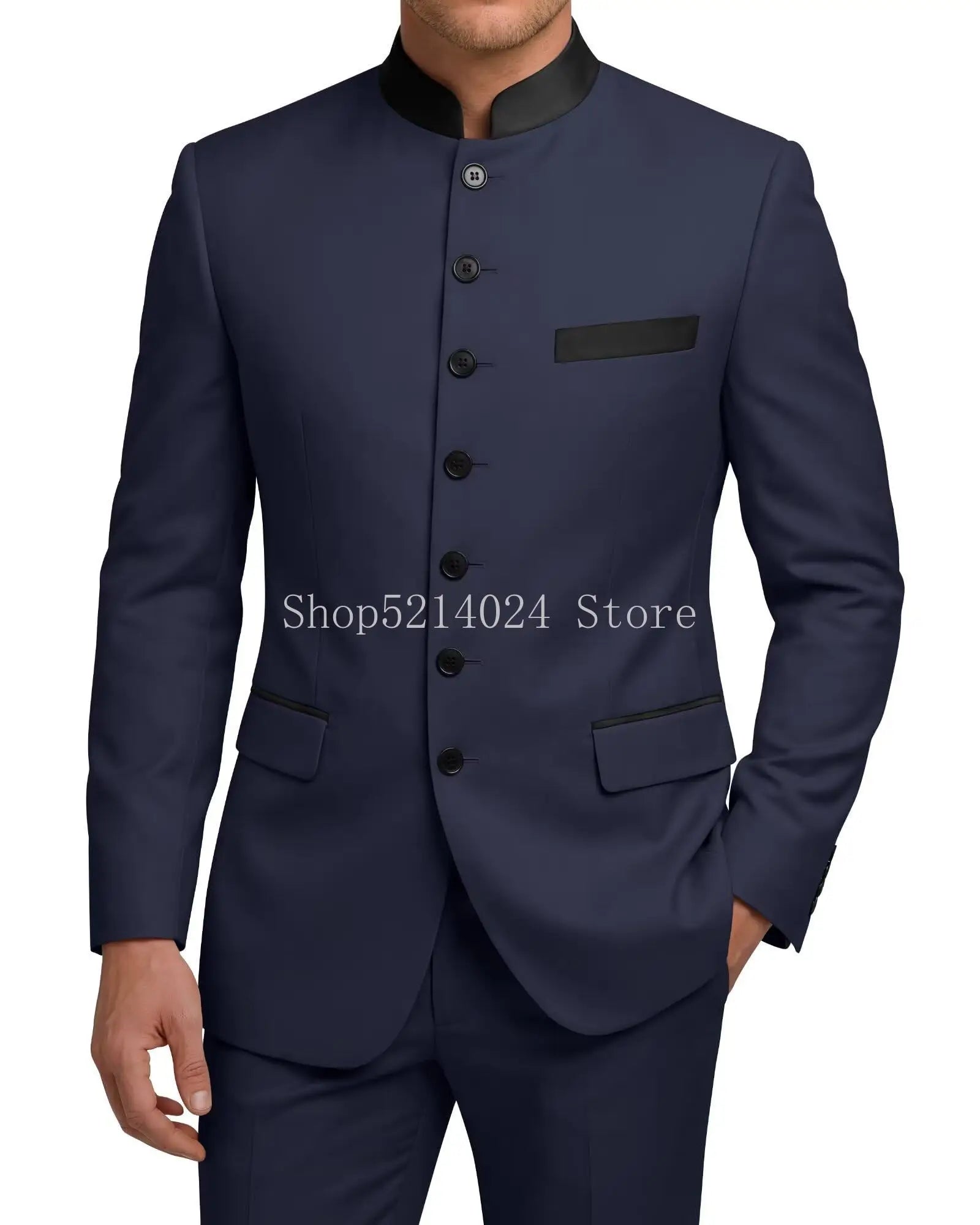 Chinese Tunic Suit Mens 2 Piece Chinese Suits for Men Slim Fit Mandarin Collar Suits for Wedding Prom Party