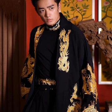 Spring Autumn New V-neck Long Sleeve Fashion Cardigan Man High Street Vintage Printing Y2K Chinese Style Personality Loose Coat