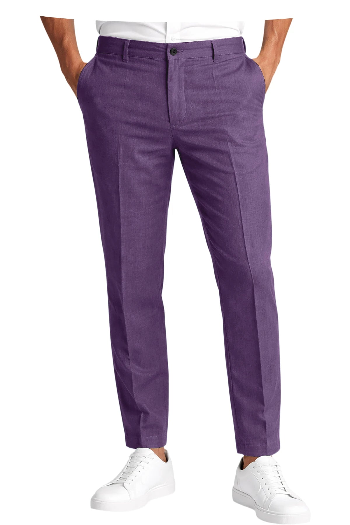 Men's Premium Linen Blend Pants Lightweight Slim Fit Wrinkle-Resistant Trousers Business Office Summer Casual Formal Wear