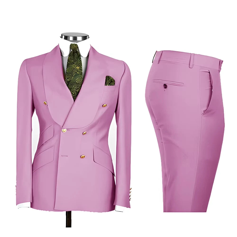 Men's Double Breasted Tuxedo Suit Shawl Lapel Slim Fit 2 Piece Blazer & Pants Formal Business Luxury Suits Casual Wedding Groom