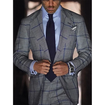 New Design Plaid Men Suits High Quality Slim Fit Notched Lapel Formal Business Male Outfit Two Pieces Wedding Set Jacket Pants