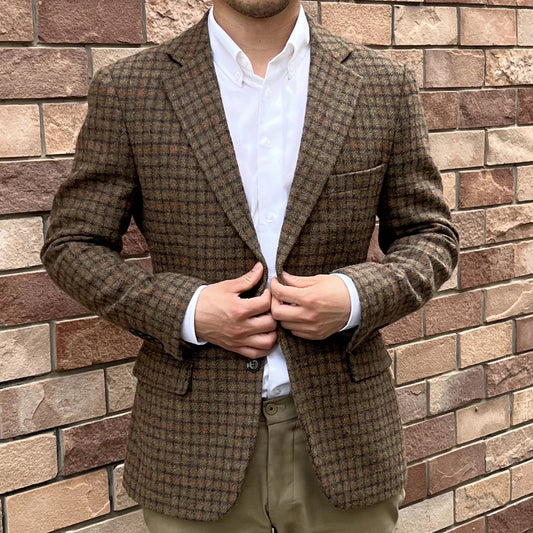 Blazer Tweed décontracté Masculino Blazers Vintage pour hommes Blazer Mens Blazer Jacket Designer Vêtements Green Plaid Mens Suit