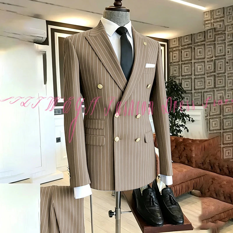 2025 Men's High-End Boutique Suit Stripe Trousers Set Wedding Party Fashion Business Casual Trendy Two-Piece Ensemble