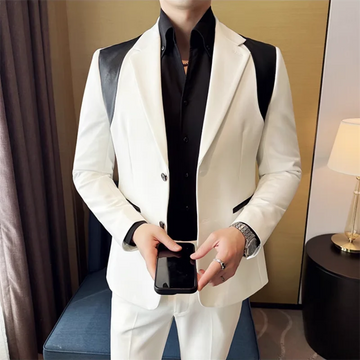 New Men Wedding Dance Party Luxury Suit Slim Fit 2 Piece Set Fashion Singer Pianist Stage Performance Splicing Blazer and Pant