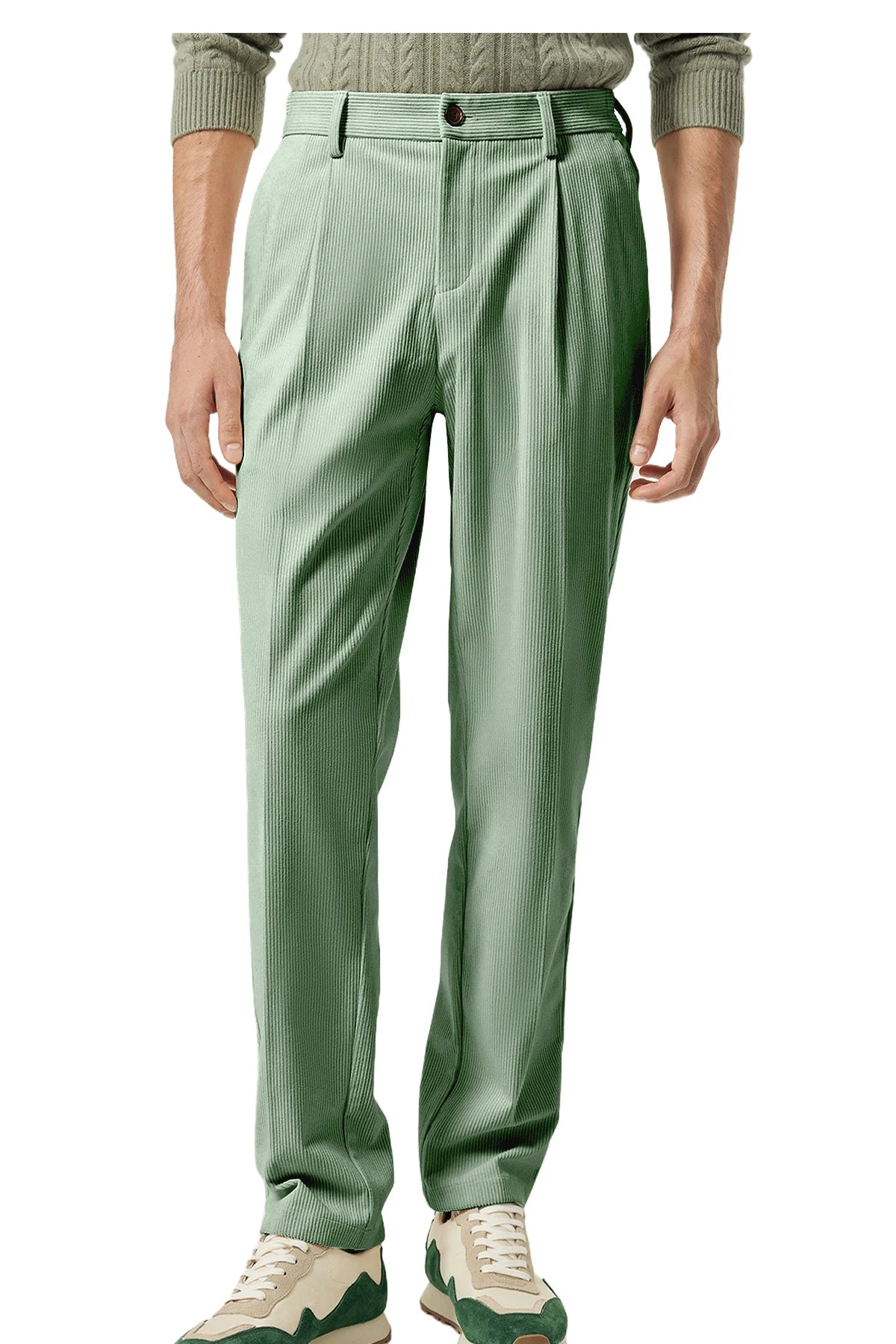 Men's Corduroy Pants High Waist Straight Classic Fit Wrinkle-Resistant Trousers For Business Casual Daily Wear Streetwear