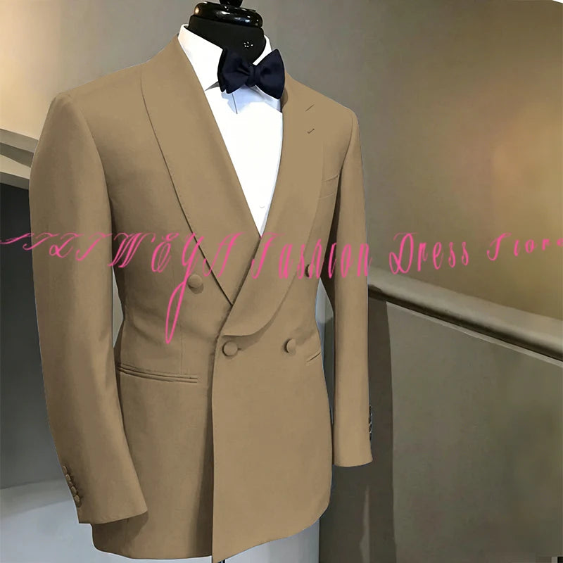 Blue Double Breasted Men's Suit Wedding Groom Tuxedo High Quality Boutique Male Clothing Jacket+Pants