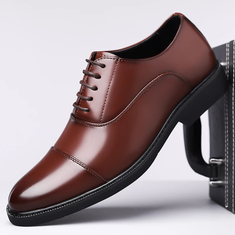 Classic Men's Formal Leather Shoes  Pointed Toe Shiny Patent Leather Lace - Up Dress Shoes for Business Wedding  Office Footwear