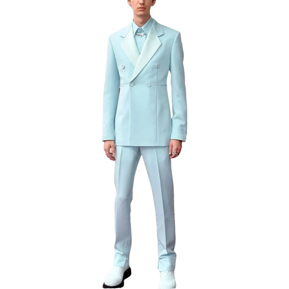Slim Fitted Men Suits Notched Lapel Slim Solid Color Male Outfit Two Pieces Fashion Elegant Prom Party Set(Blazer+Pants)