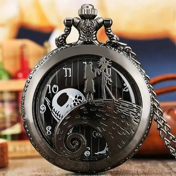 Fashion Lovers Skeleton Quarzt Pocket Watch with Chain Necklace Vintage Quartz Pendant Watches Clock Chain Mens Women