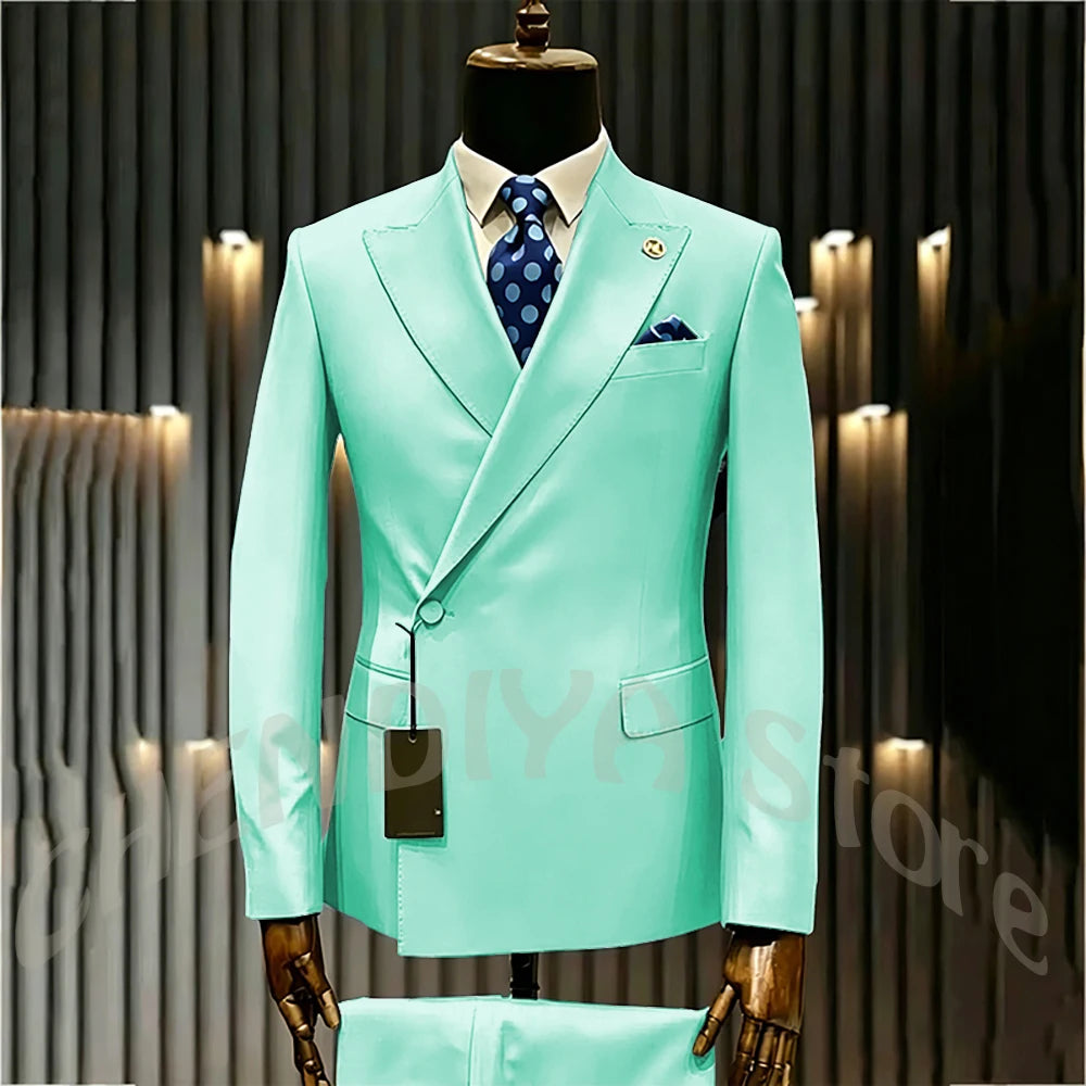 High Quality Formal Men's Suit Incline Single Button Peaked Lapel Slim Fit Business Casual Groom Wedding Set Prom Outfit