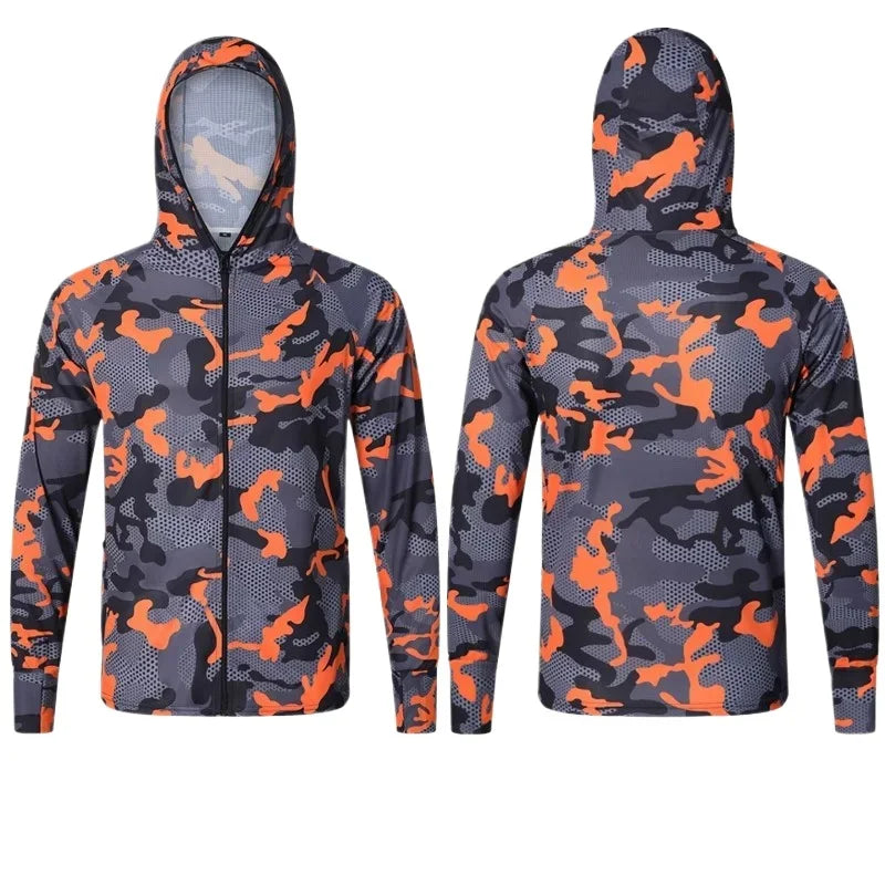 Mens Sunscreen Breathable Windbreaker Jacket Quick Dry Thin Camouflage Hooded Fishing Hunting Clothes Casual Zip Long Sleeve