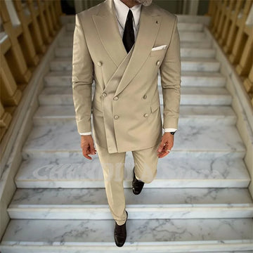 High Quality Peaked Lapel Suit For Men Double Breasted Gentleman Wedding Groom Tuxedo Custom Man Fashion Clothes Set Two Pieces
