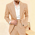 Elegant Striped Men Suit 2 Piece Fashion Single Breasted Peak Lapel Costume Homme Business Casual Daily Office Male Jacket Pants