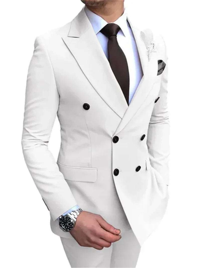 2 Pieces Costumes Pour Hommes Fashion Peak Lapel Black  Wedding Prom Dress Double Breasted Men Suits Groom Party Tuxedo Set