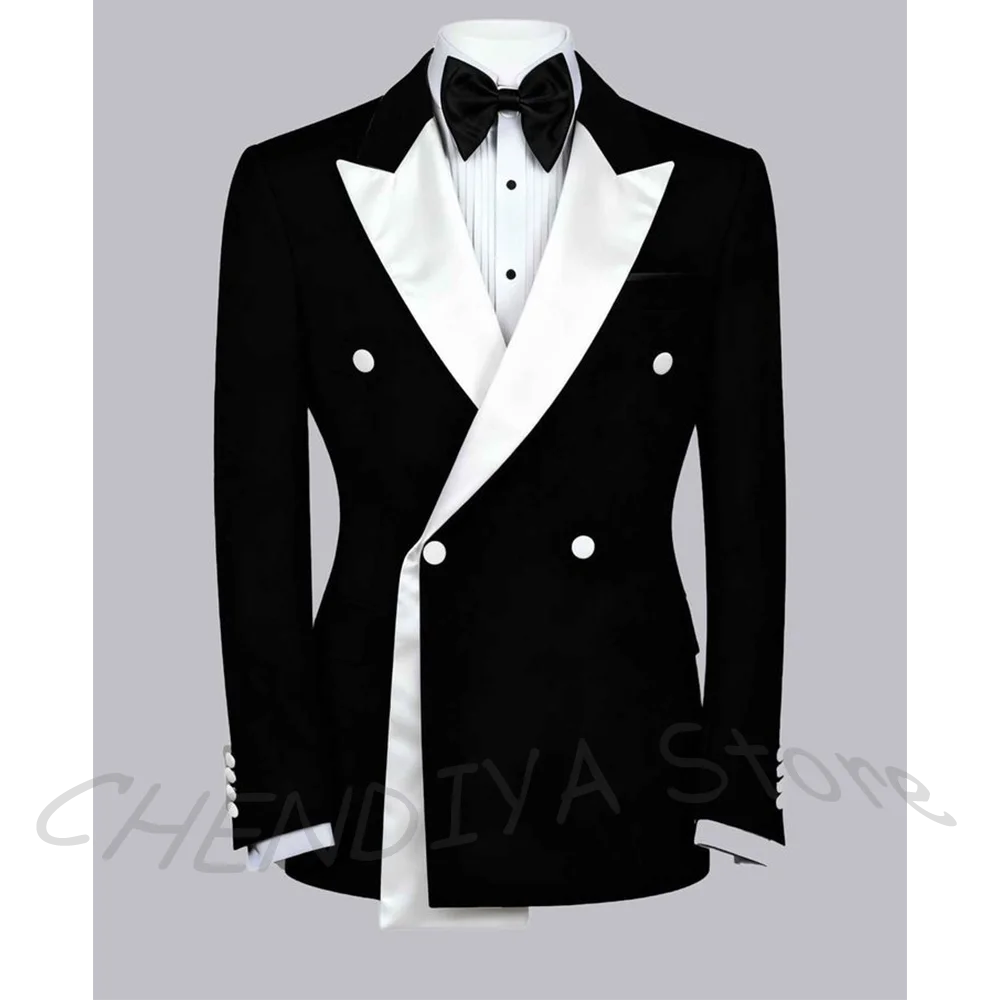 Slim Fit Men's Suit For Wedding Fashion Peaked Lapel Double Breasted Business Two Pieces Formal Party Occasion Outfit Set