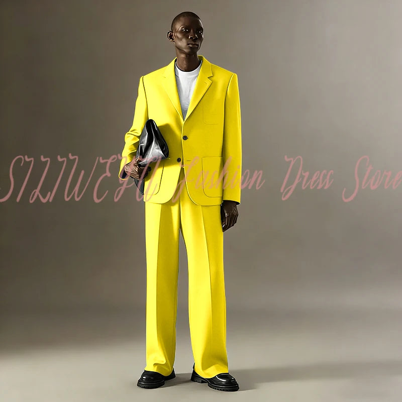 Loose Casual Men Suit Sets 2 Pieces Jacket Pants Business Blazer Set Social Party Fashion Trousers Roupas Masculino