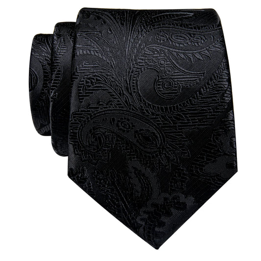 Luxury Black Paisley Silk Men's Tie High Quality Solid Classic Necktie with Clip for Man Accessories corbatas para hombre Gifts