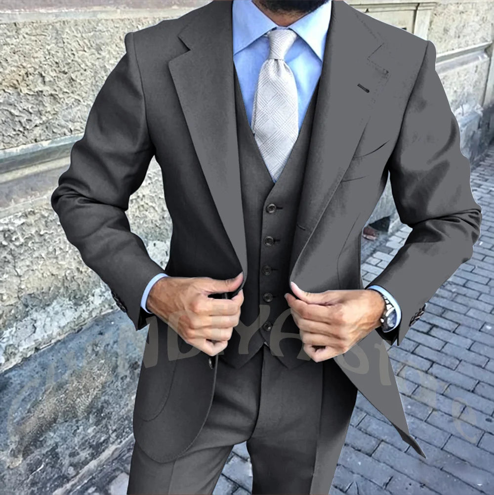 Latest Design Brown Man Work Suit Groom Tuxedos Notch Lapel Mens Business Suits Wedding  Dress Suit Sets (Jacket+Pants+Vest+Tie)