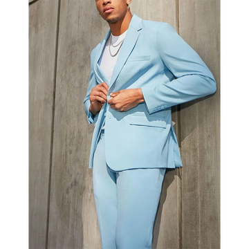 Sky Blue Men's Suits Single Breasted Notch Lapel Casual Suit Daily Office Work High Street Formal Outfits Jacket Pants Slim Fit