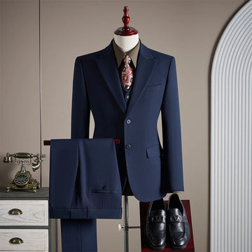 High-end wool suit set for men, fashionable and stylish business casual three-piece suit, Tencel suit, groom's wedding dress